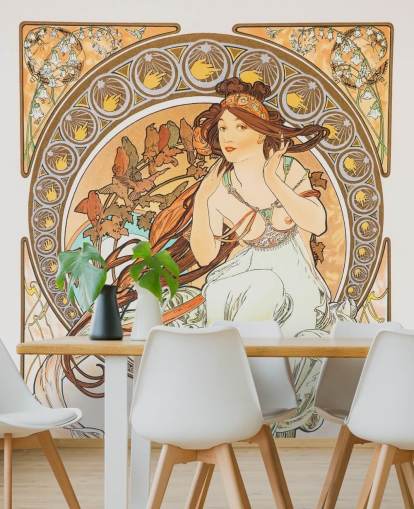 kunsttapet vægmaleri kaldet La Musica af Alphonse Mucha til stuer og soveværelser