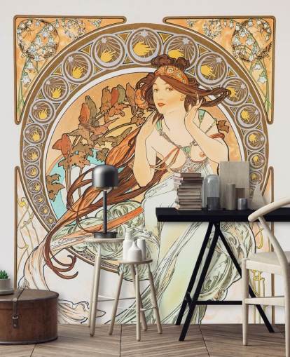fine art wallpaper mural called La Musica by Alphonse Mucha for living rooms and bedrooms fine art wallpaper mural called La Musica by Alphonse Mucha for living rooms and bedrooms