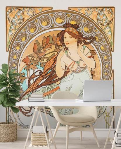 fine art wallpaper mural called La Musica by Alphonse Mucha for living rooms and bedrooms