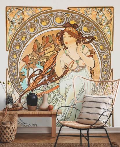 fine art wallpaper mural called La Musica by Alphonse Mucha for living rooms and bedrooms