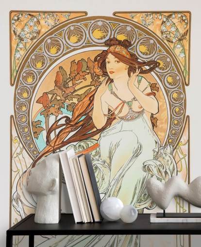 fine art wallpaper mural called La Musica by Alphonse Mucha for living rooms and bedrooms