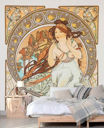 kunsttapet vægmaleri kaldet La Musica af Alphonse Mucha til stuer og soveværelser