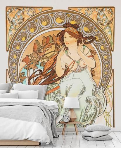 fine art wallpaper mural called La Musica by Alphonse Mucha for living rooms and bedrooms