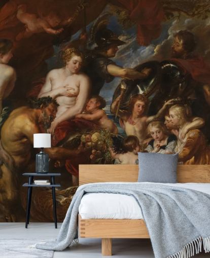 kunstbehangmuurschildering genaamd Minerva Protects Pax from Mars van Peter Paul Rubens voor woningen en bedrijven kunstbehangmuurschildering genaamd Minerva Protects Pax from Mars van Peter Paul Rubens voor woningen en bedrijven