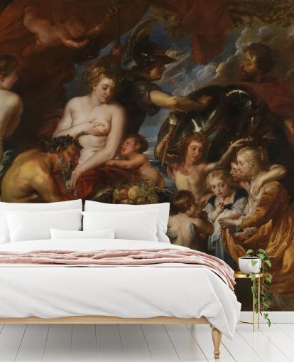 kunstbehangmuurschildering genaamd Minerva Protects Pax from Mars van Peter Paul Rubens voor woningen en bedrijven kunstbehangmuurschildering genaamd Minerva Protects Pax from Mars van Peter Paul Rubens voor woningen en bedrijven