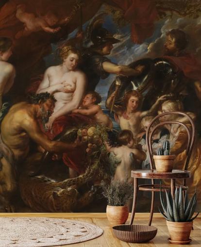 Kunsttapete mit dem Titel Minerva Protects Pax from Mars von Peter Paul Rubens für Privathaushalte und Unternehmen