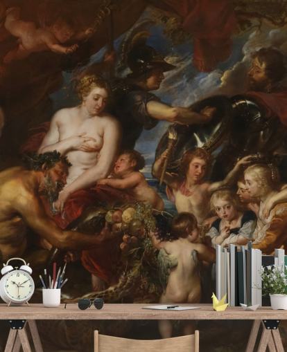 Kunsttapete mit dem Titel Minerva Protects Pax from Mars von Peter Paul Rubens für Privathaushalte und Unternehmen