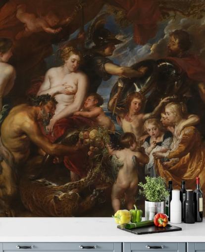 kunsttapet veggmaleri kalt Minerva Protects Pax from Mars av Peter Paul Rubens for hjem og bedrifter