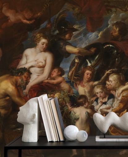 Kunsttapete mit dem Titel Minerva Protects Pax from Mars von Peter Paul Rubens für Privathaushalte und Unternehmen
