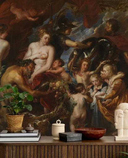kunstbehangmuurschildering genaamd Minerva Protects Pax from Mars van Peter Paul Rubens voor woningen en bedrijven