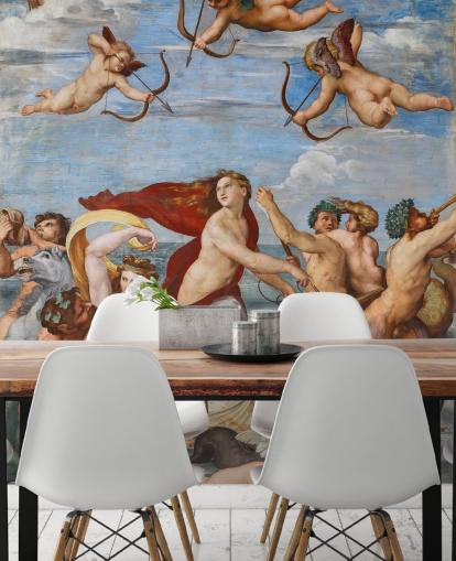kunstbehangmuurschildering genaamd The Triumph of Galatea van Raphael voor eetkamers, kantoren en religieuze ruimtes kunstbehangmuurschildering genaamd The Triumph of Galatea van Raphael voor eetkamers, kantoren en religieuze ruimtes