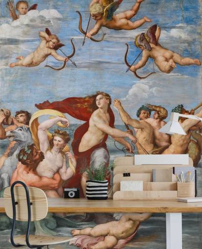 papier peint mural d'art intitulé Le Triomphe de Galatée par Raphaël pour les salles à manger, les bureaux et les espaces religieux