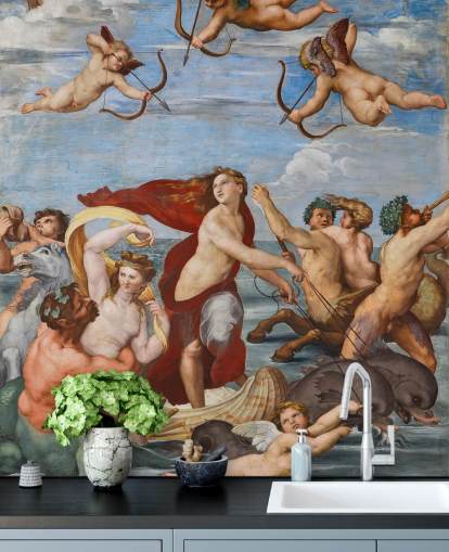 mural de papel pintado de bellas artes llamado El triunfo de Galatea de Rafael para comedores, oficinas y espacios religiosos mural de papel pintado de bellas artes llamado El triunfo de Galatea de Rafael para comedores, oficinas y espacios religiosos