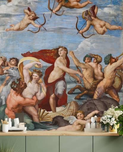 mural de papel de parede de belas artes chamado The Triumph of Galatea, de Raphael, para salas de jantar, escritórios e espaços religiosos