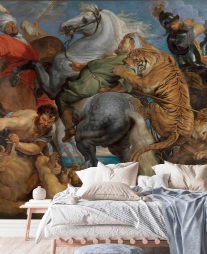 fine art wallpaper mural called Tiger, Lion and Leopard Hunt by Peter Paul Rubens fine art wallpaper mural called Tiger, Lion and Leopard Hunt by Peter Paul Rubens
