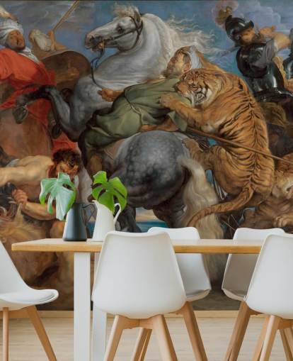 Kunsttapete mit dem Titel Tiger-, Löwen- und Leopardenjagd von Peter Paul Rubens Kunsttapete mit dem Titel Tiger-, Löwen- und Leopardenjagd von Peter Paul Rubens