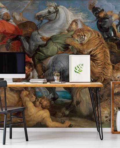 Kunsttapete mit dem Titel Tiger-, Löwen- und Leopardenjagd von Peter Paul Rubens Kunsttapete mit dem Titel Tiger-, Löwen- und Leopardenjagd von Peter Paul Rubens
