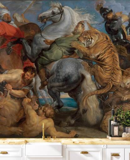 papier peint mural d'art intitulé Tiger, Lion and Leopard Hunt par Peter Paul Rubens papier peint mural d'art intitulé Tiger, Lion and Leopard Hunt par Peter Paul Rubens