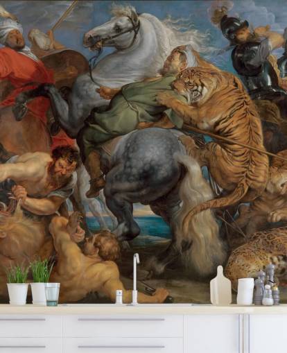 carta da parati fine art chiamata Tiger, Lion and Leopard Hunt di Peter Paul Rubens carta da parati fine art chiamata Tiger, Lion and Leopard Hunt di Peter Paul Rubens