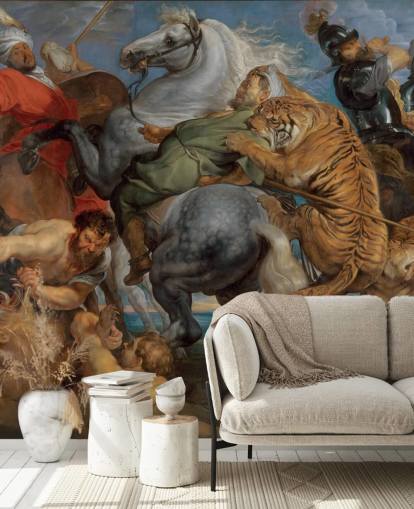 fine art wallpaper mural called Tiger, Lion and Leopard Hunt by Peter Paul Rubens fine art wallpaper mural called Tiger, Lion and Leopard Hunt by Peter Paul Rubens