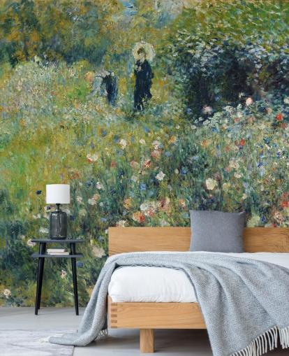 kunstveggmaleri kalt Kvinne med parasoll i en hage av Pierre-Auguste Renoir for salonger og soverom