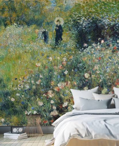 kunstvægmaleri kaldet Kvinde med en parasol i en have af Pierre-Auguste Renoir til lounger og soveværelser