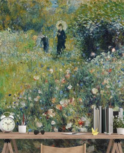 fine art wall mural called Woman with a Parasol in a Garden by Pierre-Auguste Renoir for lounges and bedrooms
