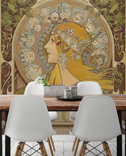 mural de papel pintado de bellas artes llamado Zodiaque (La Plume) de Alphonse Mucha para hogares y negocios mural de papel pintado de bellas artes llamado Zodiaque (La Plume) de Alphonse Mucha para hogares y negocios