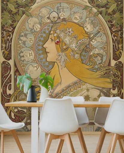mural de papel pintado de bellas artes llamado Zodiaque (La Plume) de Alphonse Mucha para hogares y negocios mural de papel pintado de bellas artes llamado Zodiaque (La Plume) de Alphonse Mucha para hogares y negocios