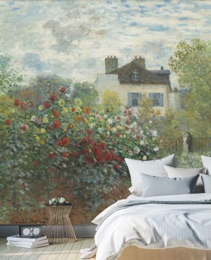 mural de pared de bellas artes llamado El jardín del artista en Argenteuil de Claude Monet para salas de estar y comedores