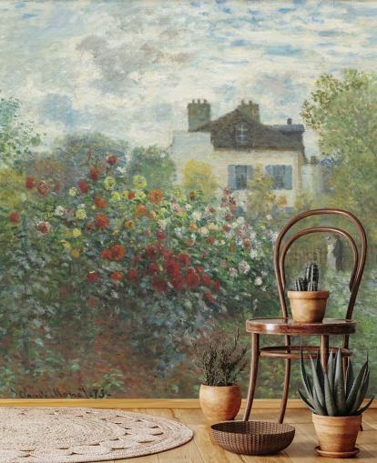 mural de pared de bellas artes llamado El jardín del artista en Argenteuil de Claude Monet para salas de estar y comedores