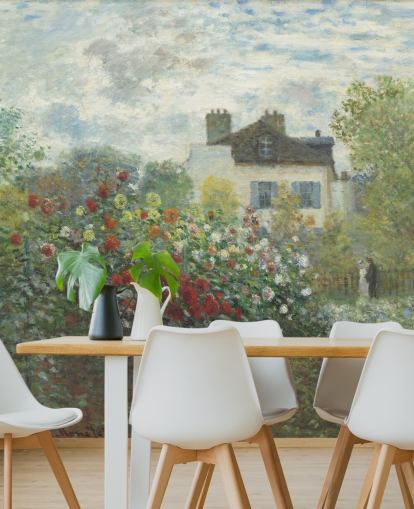 kunstvægmaleri kaldet Kunstnerens have i Argenteuil af Claude Monet til stuer og spisestuer kunstvægmaleri kaldet Kunstnerens have i Argenteuil af Claude Monet til stuer og spisestuer