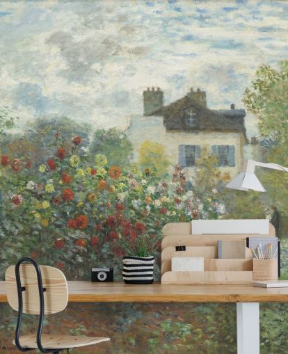 fine art wall mural called The Artist's Garden in Argenteuil by Claude Monet for living rooms and dining rooms