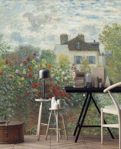 kunstvægmaleri kaldet Kunstnerens have i Argenteuil af Claude Monet til stuer og spisestuer kunstvægmaleri kaldet Kunstnerens have i Argenteuil af Claude Monet til stuer og spisestuer