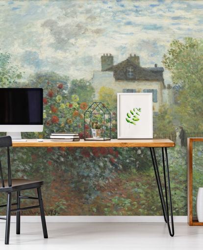 fine art wall mural called The Artist's Garden in Argenteuil by Claude Monet for living rooms and dining rooms