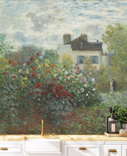 fine art wall mural called The Artist's Garden in Argenteuil by Claude Monet for living rooms and dining rooms