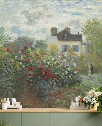 fine art wall mural called The Artist's Garden in Argenteuil by Claude Monet for living rooms and dining rooms