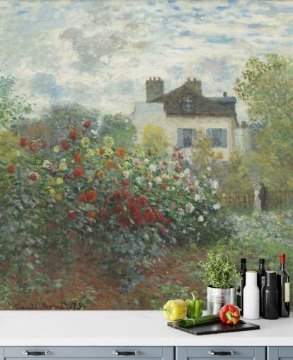 mural de pared de bellas artes llamado El jardín del artista en Argenteuil de Claude Monet para salas de estar y comedores mural de pared de bellas artes llamado El jardín del artista en Argenteuil de Claude Monet para salas de estar y comedores