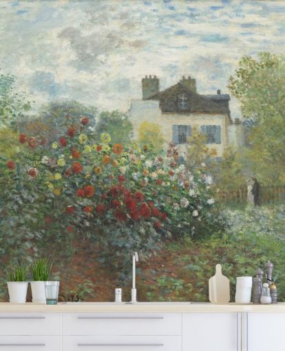 kunstvægmaleri kaldet Kunstnerens have i Argenteuil af Claude Monet til stuer og spisestuer kunstvægmaleri kaldet Kunstnerens have i Argenteuil af Claude Monet til stuer og spisestuer