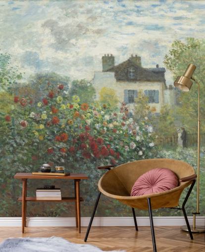 fine art wall mural called The Artist's Garden in Argenteuil by Claude Monet for living rooms and dining rooms fine art wall mural called The Artist's Garden in Argenteuil by Claude Monet for living rooms and dining rooms