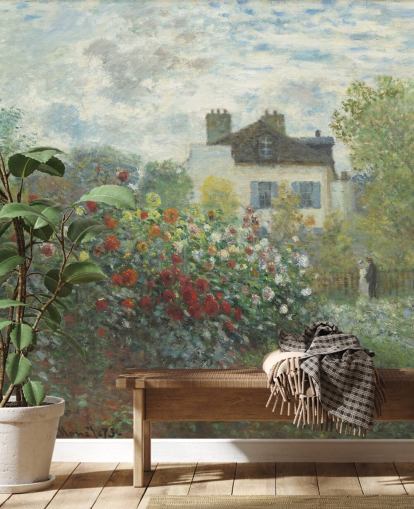 fine art wall mural called The Artist's Garden in Argenteuil by Claude Monet for living rooms and dining rooms fine art wall mural called The Artist's Garden in Argenteuil by Claude Monet for living rooms and dining rooms