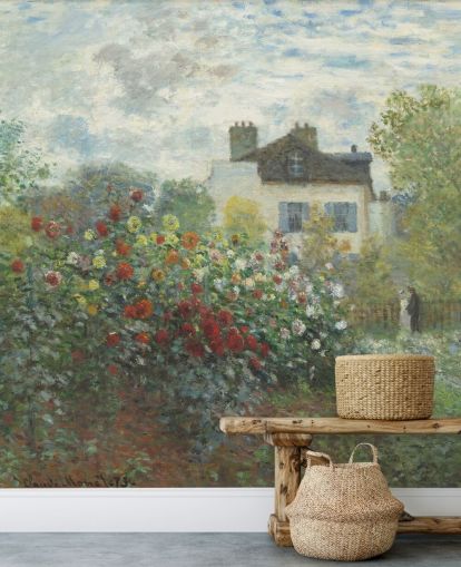 fine art wall mural called The Artist's Garden in Argenteuil by Claude Monet for living rooms and dining rooms