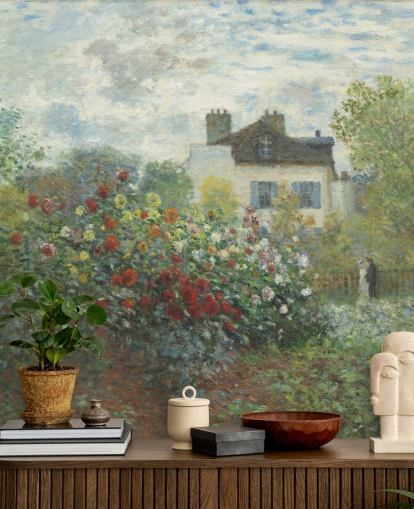 fresque murale d'art intitulée Le jardin de l'artiste à Argenteuil par Claude Monet pour les salons et les salles à manger
