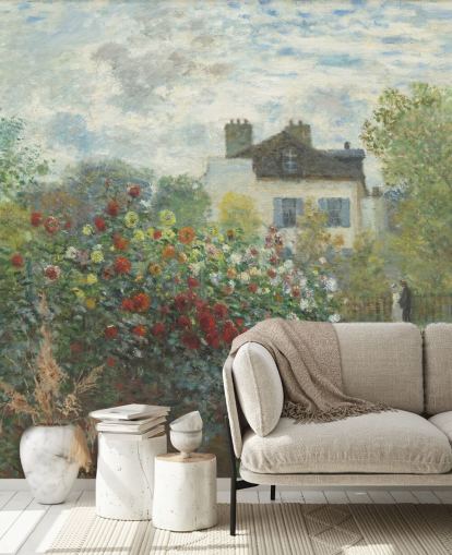 fine art wall mural called The Artist's Garden in Argenteuil by Claude Monet for living rooms and dining rooms