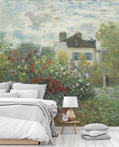 Kunsttapete mit dem Titel The Artist's Garden in Argenteuil von Claude Monet für Wohn- und Esszimmer Kunsttapete mit dem Titel The Artist's Garden in Argenteuil von Claude Monet für Wohn- und Esszimmer