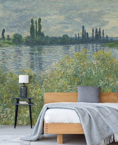 kunsttapet veggmaleri kalt Banks of the Seine, Vetheuil av Claude Monet for soverom og stuer