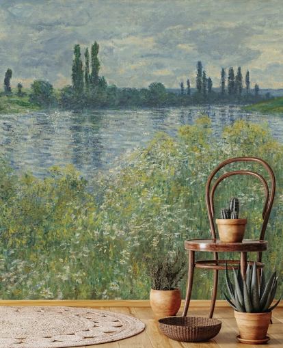 mural de papel de parede de belas artes chamado Banks of the Seine, Vetheuil de Claude Monet para quartos e salas de estar