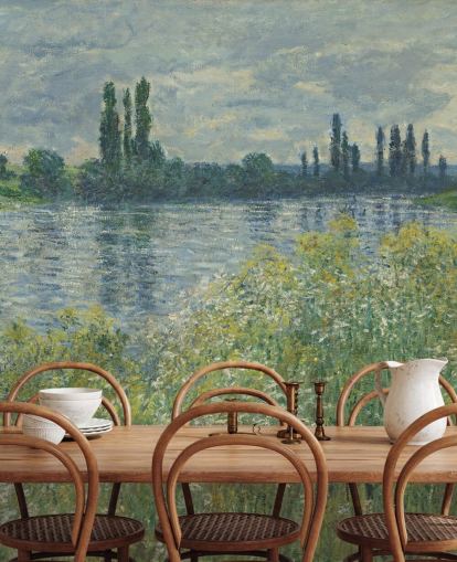 Kunsttapete mit dem Titel Ufer der Seine, Vetheuil von Claude Monet für Schlafzimmer und Wohnzimmer Kunsttapete mit dem Titel Ufer der Seine, Vetheuil von Claude Monet für Schlafzimmer und Wohnzimmer