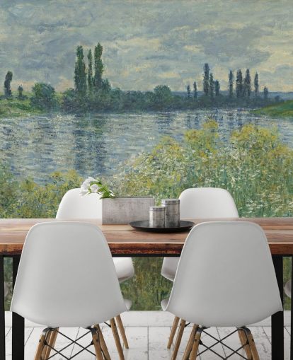 mural de papel de parede de belas artes chamado Banks of the Seine, Vetheuil de Claude Monet para quartos e salas de estar