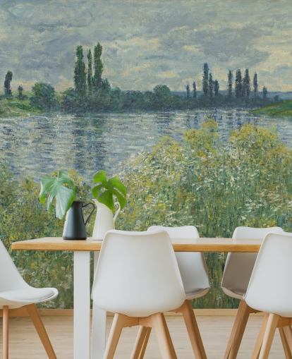 kunsttapet vægmaleri kaldet Banks of the Seine, Vetheuil af Claude Monet til soveværelser og stuer